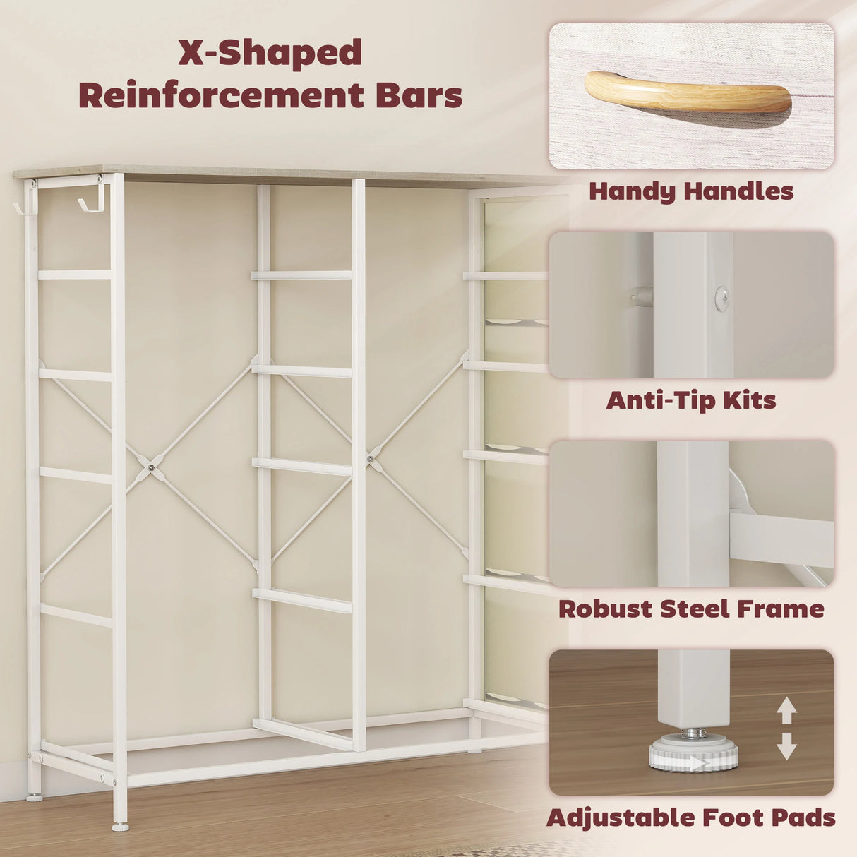 HOMCOM Chest of Ten Fabric Drawers - Natural Wood Finish