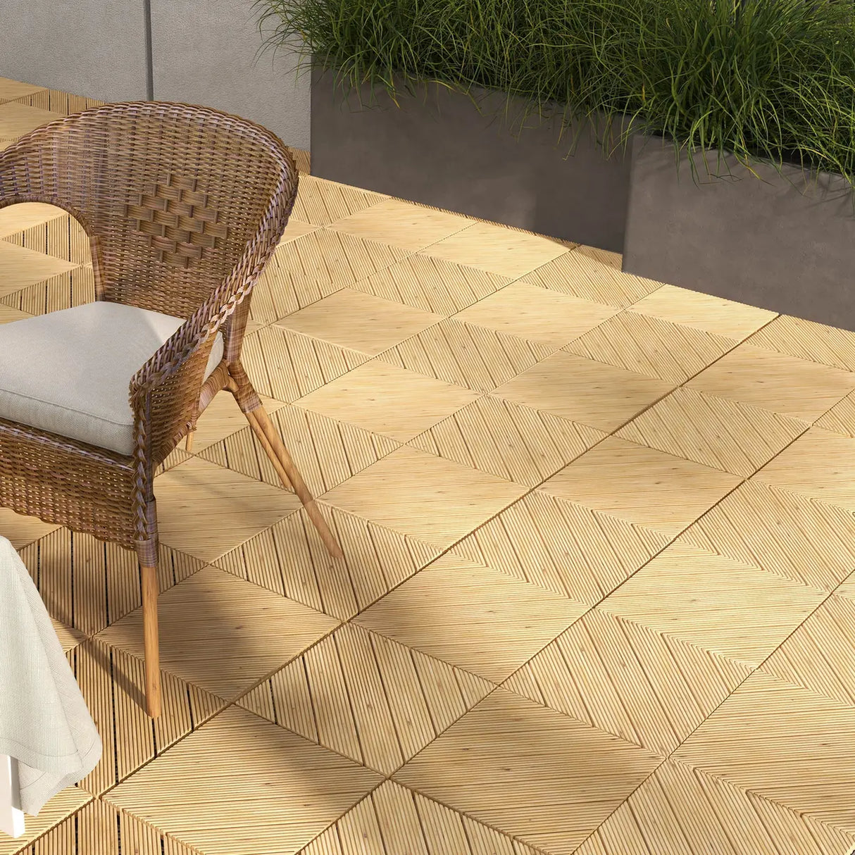 Outsunny 27 Pcs Wooden Interlocking Decking Tiles, 30 x 30 cm Anti-slip Outdoor Flooring Tiles, 0.81 per Pack, All Weather Use for Patio, Balcony, Terrace, Hot Tub, Yellow