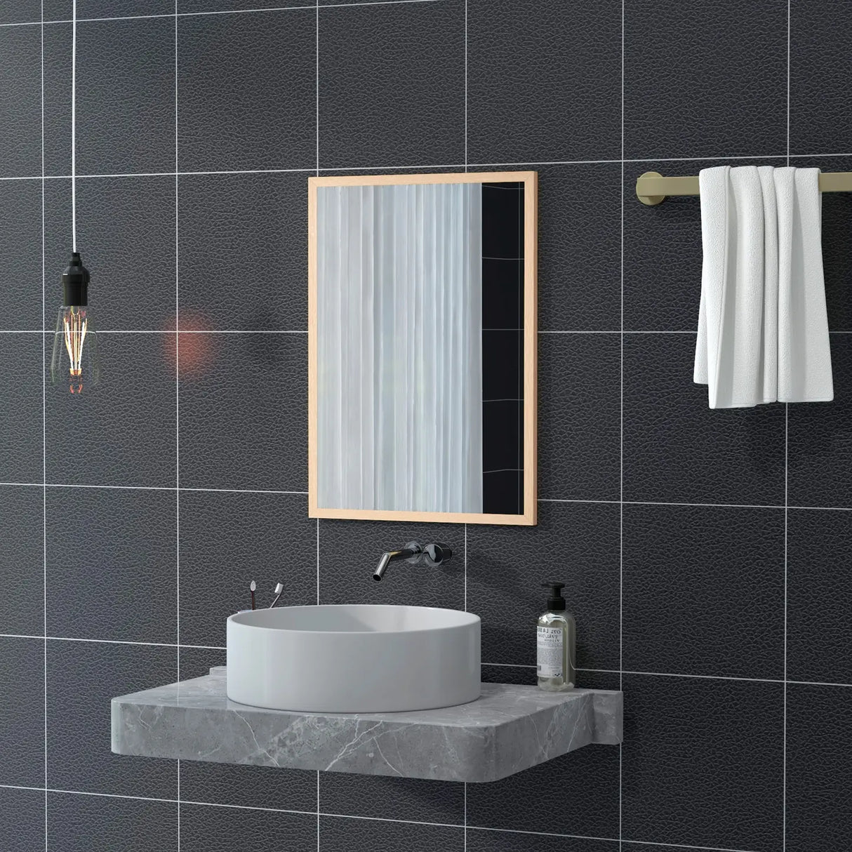 HOMCOM Wall Bathroom Mirror, 70 x 50 cm Wall-Mounted Mirror for Living Room, Bedroom, Hallway, Natural Wood