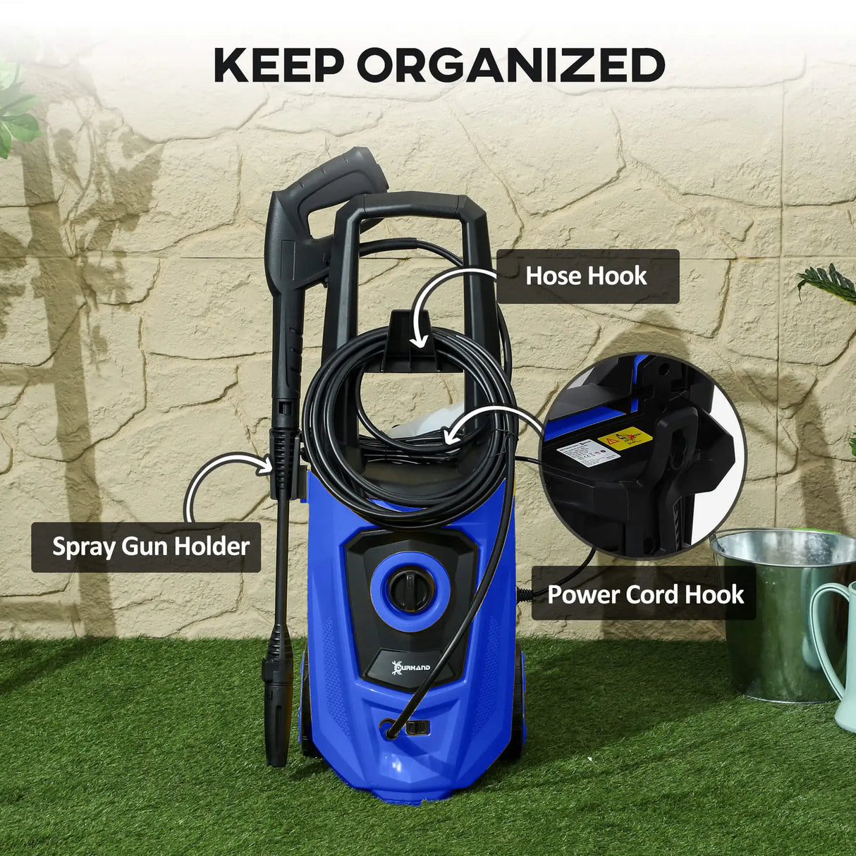DURHAND 1800W High Pressure Washer, 150 Bar Pressure, 510 L/h Flow, High-Performance Portable Power Jet Wash Cleaner Blue