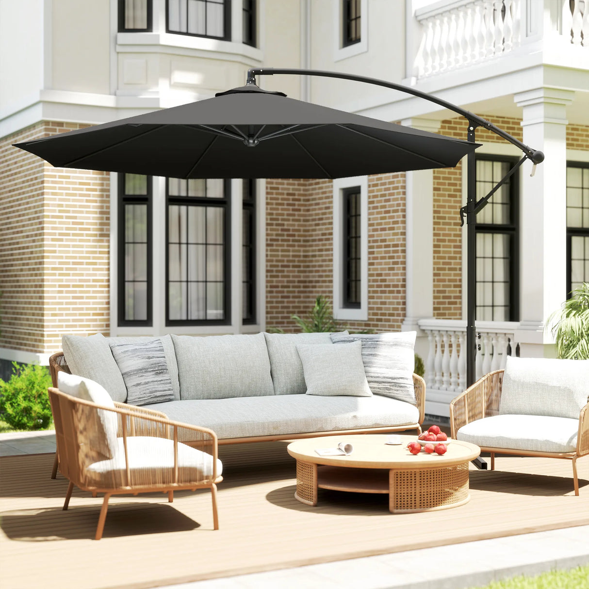 Outsunny 3m Overhanging Cantilever Parasol, with Cross Base - Black