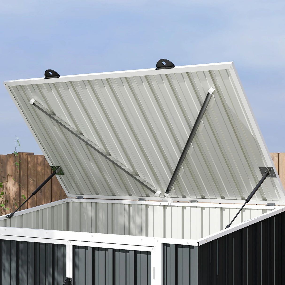 Outsunny 5ft x 3ft Garden 2-Bin Steel Storage Shed, Double Rubbish Storage Shed, Hide Dustbin w/ Locking Doors and Openable Lid