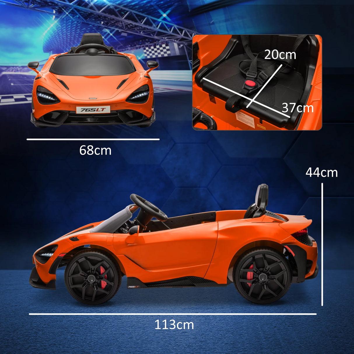 AIYAPLAY McLaren 765LT Licensed 12V Kids Electric Ride on Car with Butterfly Doors, Remote Control, Transport Wheels, Orange