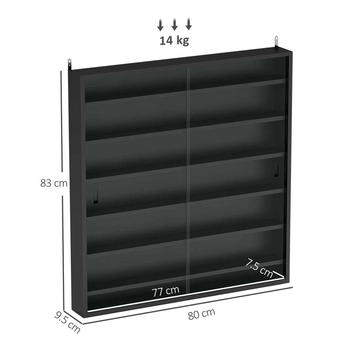 HOMCOM Six Shelf Display Cabinet, with Glass Doors - Black