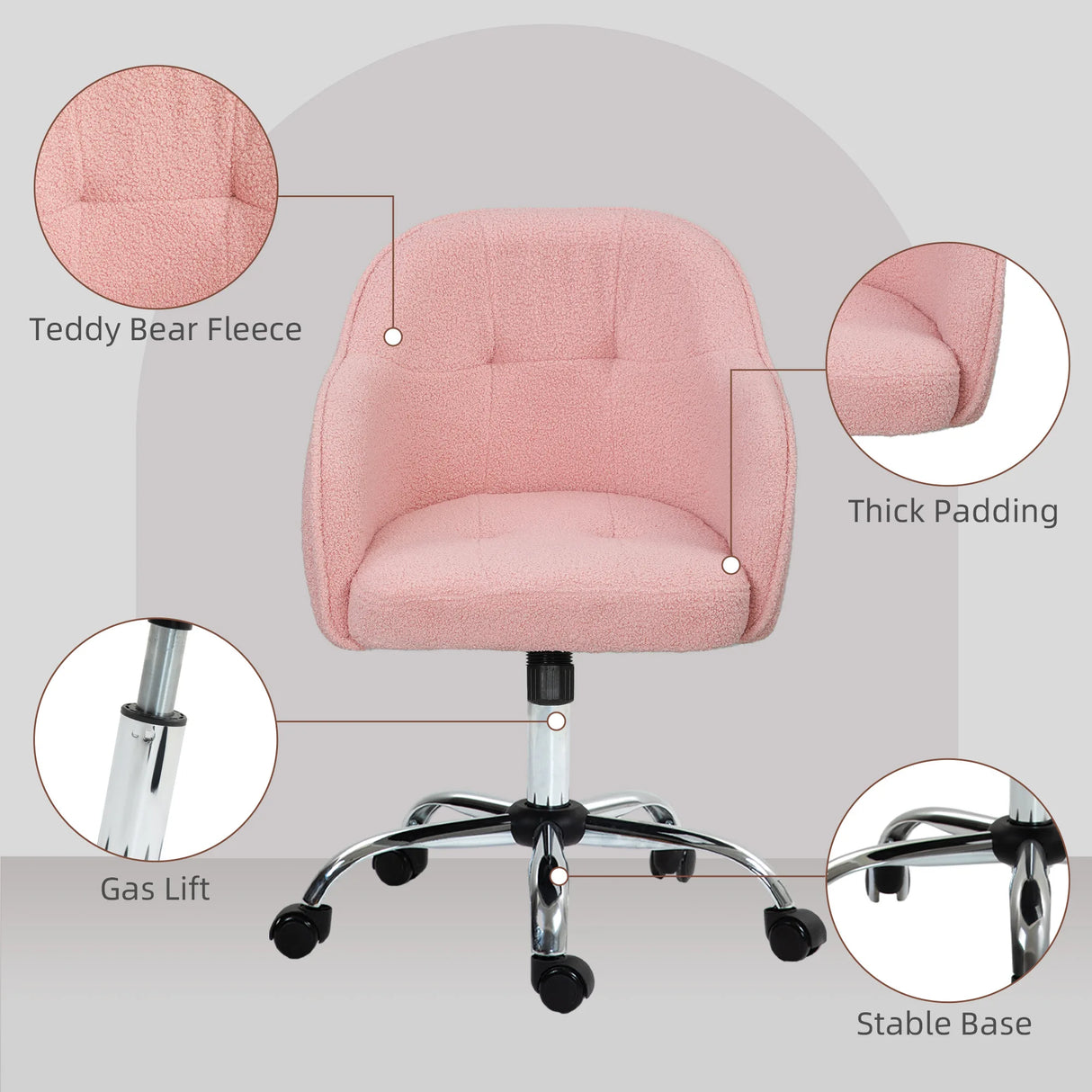 HOMCOM 46-56 cm Teddy Fleece Office Chair - Pink