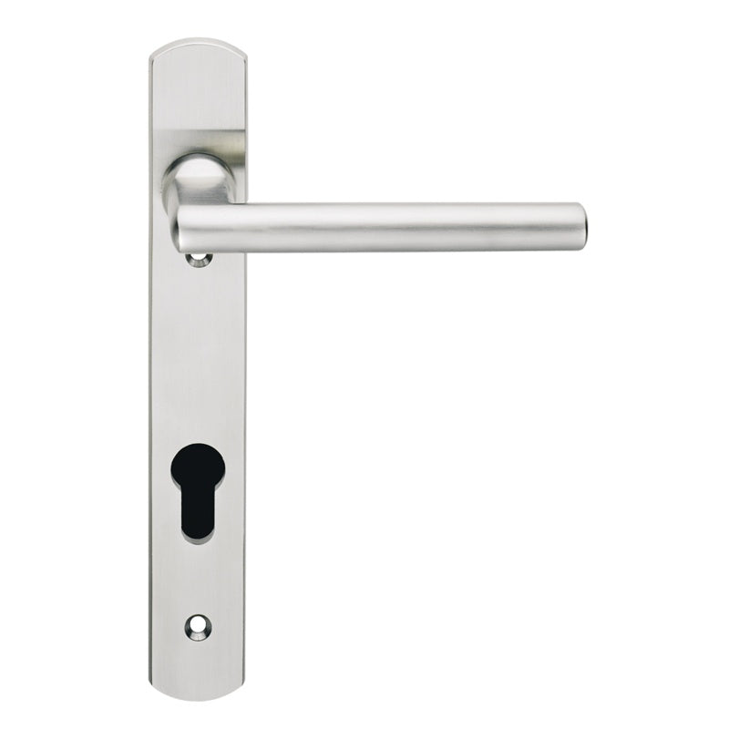 DESIGNER NARROWPLATE LEVER ON 32 X 220 PLATE - 92MM C/C - SATIN STAINLESS STEEL - PAIR