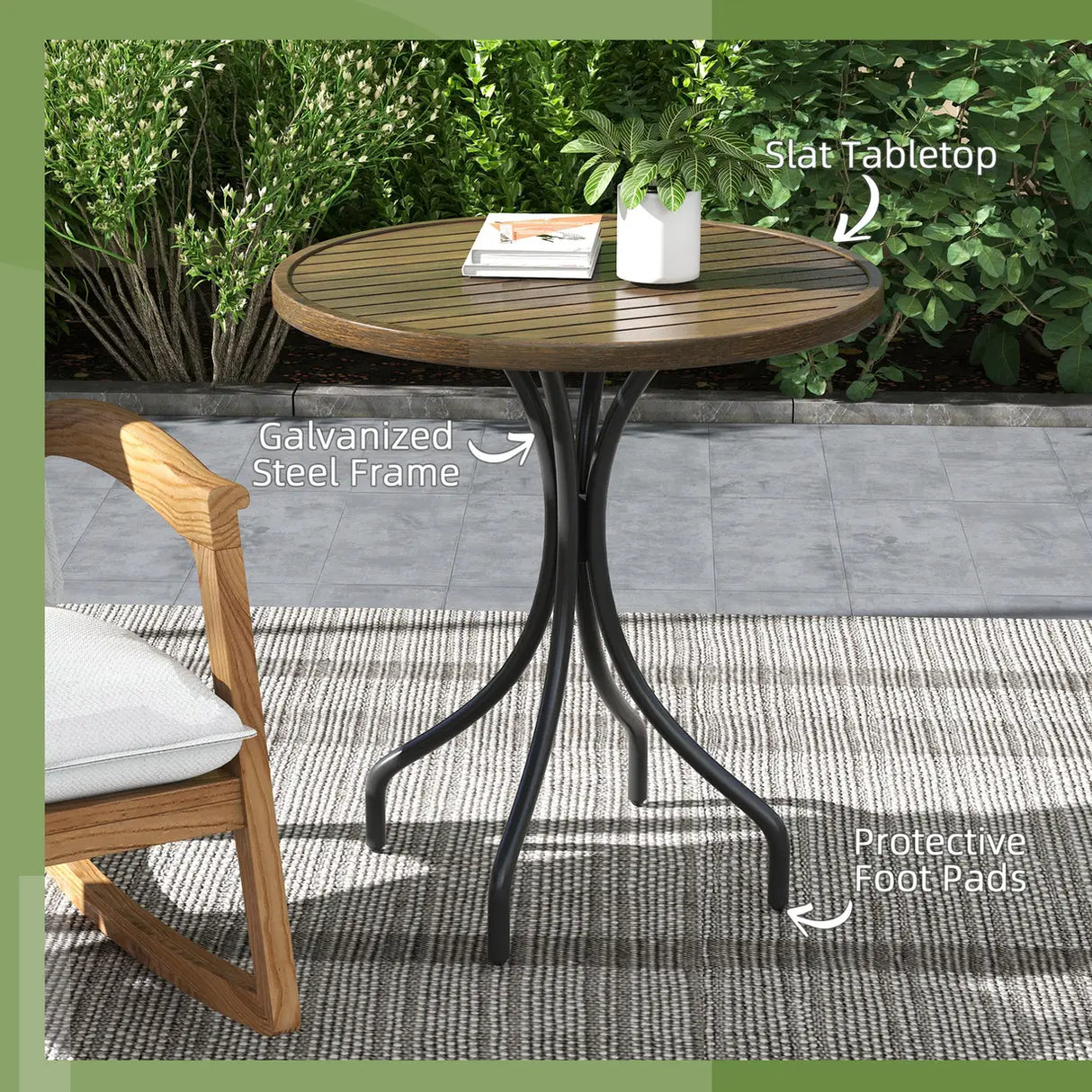 Outsunny 66cm Galvanised Steel Garden Table - Brown