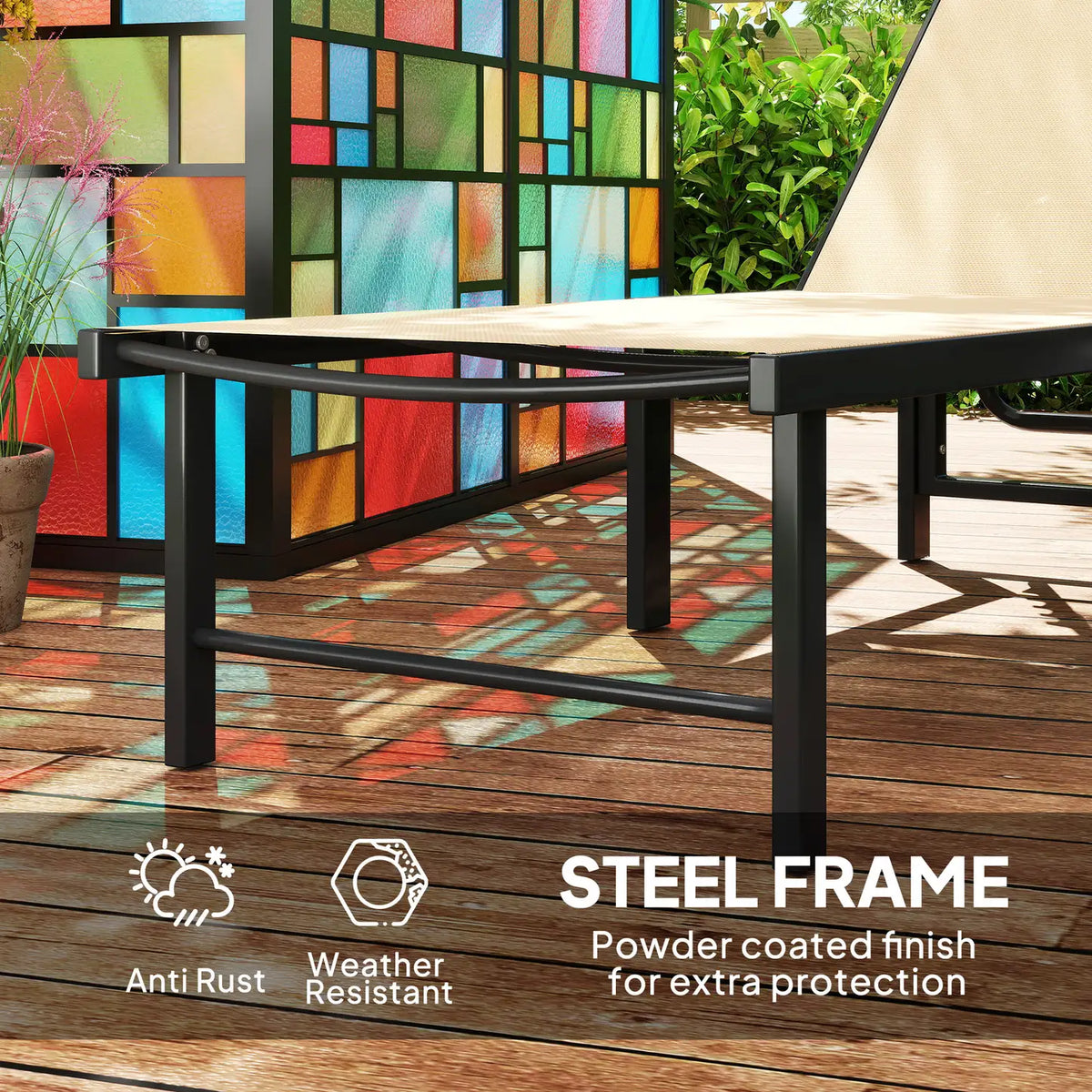 Outsunny Set of Two Reclining Sun Loungers - Khaki