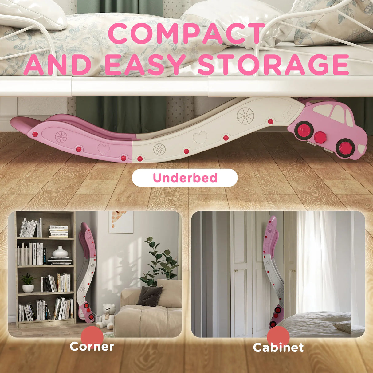AIYAPLAY Kids Slide for Bed, Sofa, with Extended Length, Easy to assemble and Store, Pink