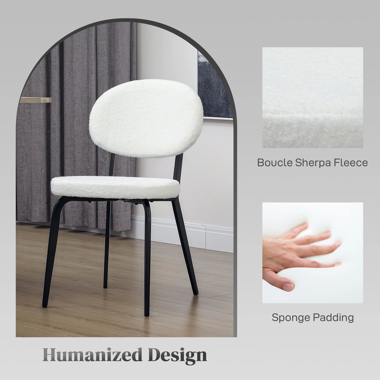 HOMCOM Set of Four Boucle Dining Chairs - White