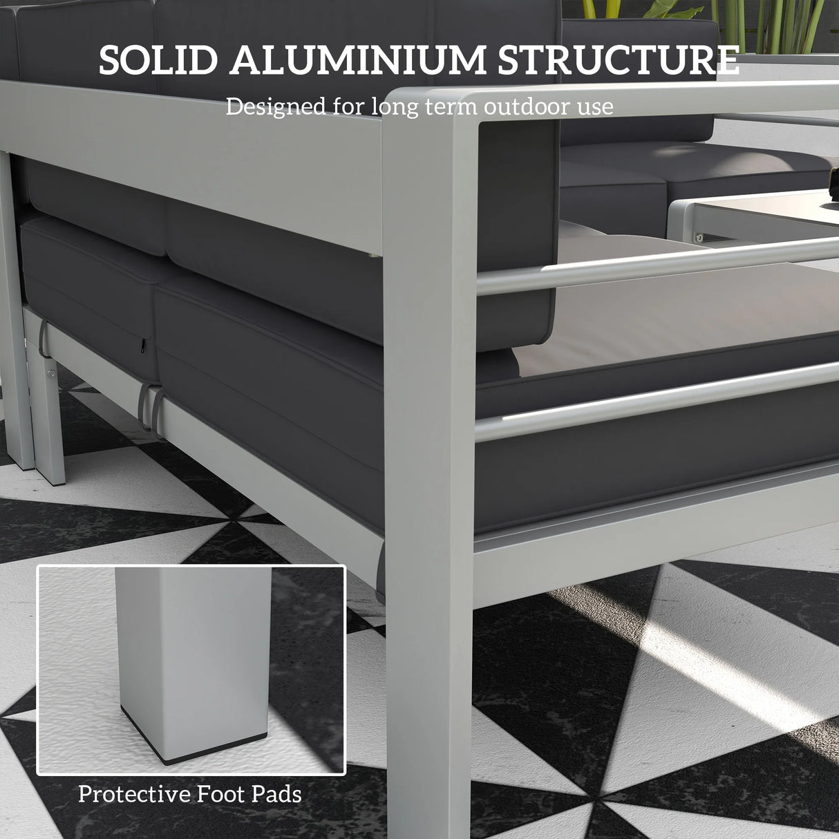 Outsunny Five-Piece Aluminium Garden Sofa Set, with Glass-Top Table - Grey