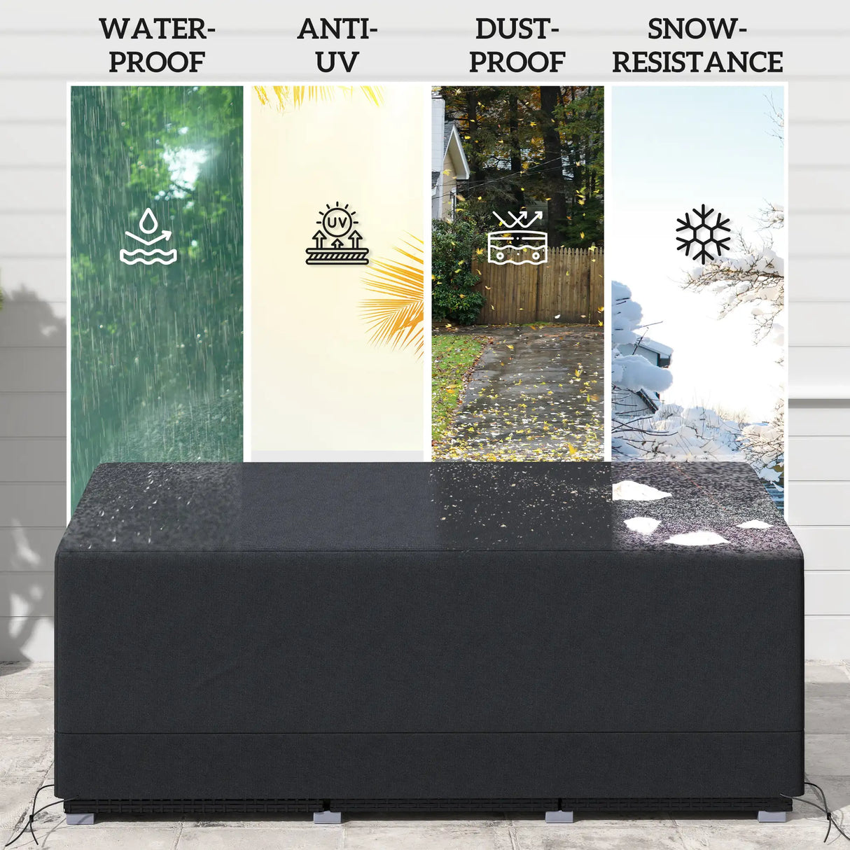 Outsunny Rectangular Patio Garden Furniture Cover Waterproof for 3 Seater Sofa Bistro Set, UV Resistant Protection 600D Oxford Fabric Rattan Lounge Clean Cover, 190 x 72 x 76cm, Black