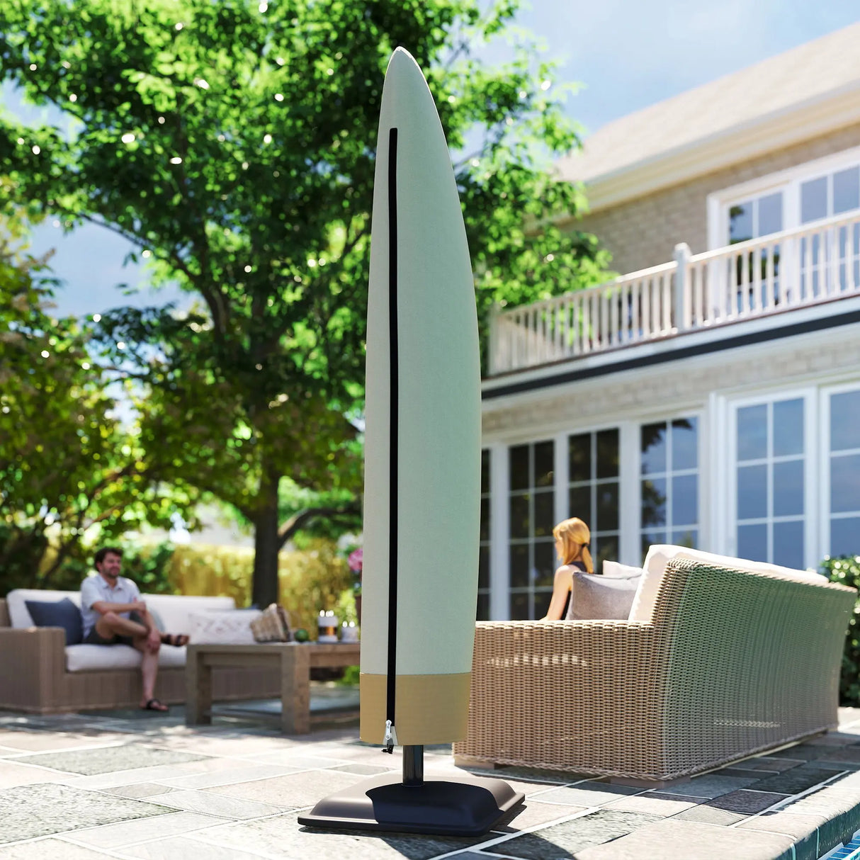 Outsunny Parasol Cover, 600D Oxford Cantilever Umbrella Cover Fit for 2-4m Parasol, Banana Umbrella Protector with Zipper for Outdoor Garden, Patio, White