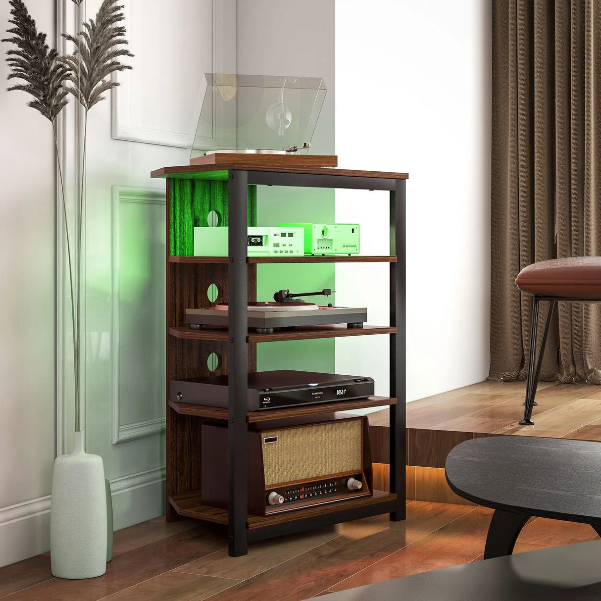 HOMCOM 4-Tier Corner TV Stand with Storage, LED Lights, Cable Management, Small TV Unit Entertainment Centre for TVs up to 29", for Living Room, Bedroom