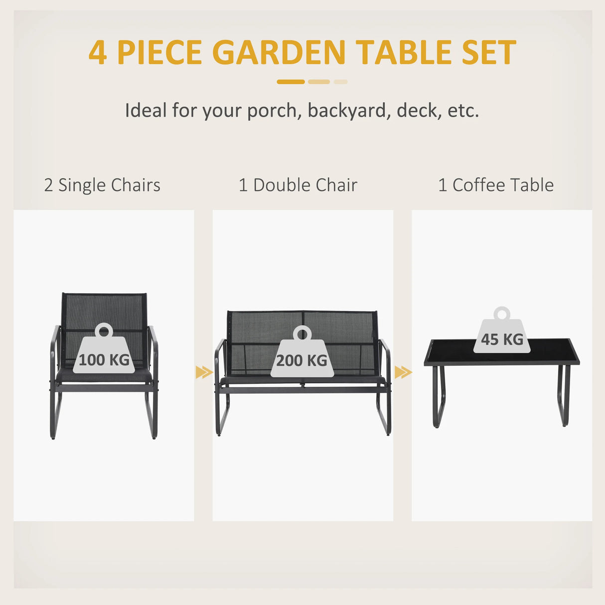 Outsunny Four-Piece Minimalistic Garden Sofa Set - Black