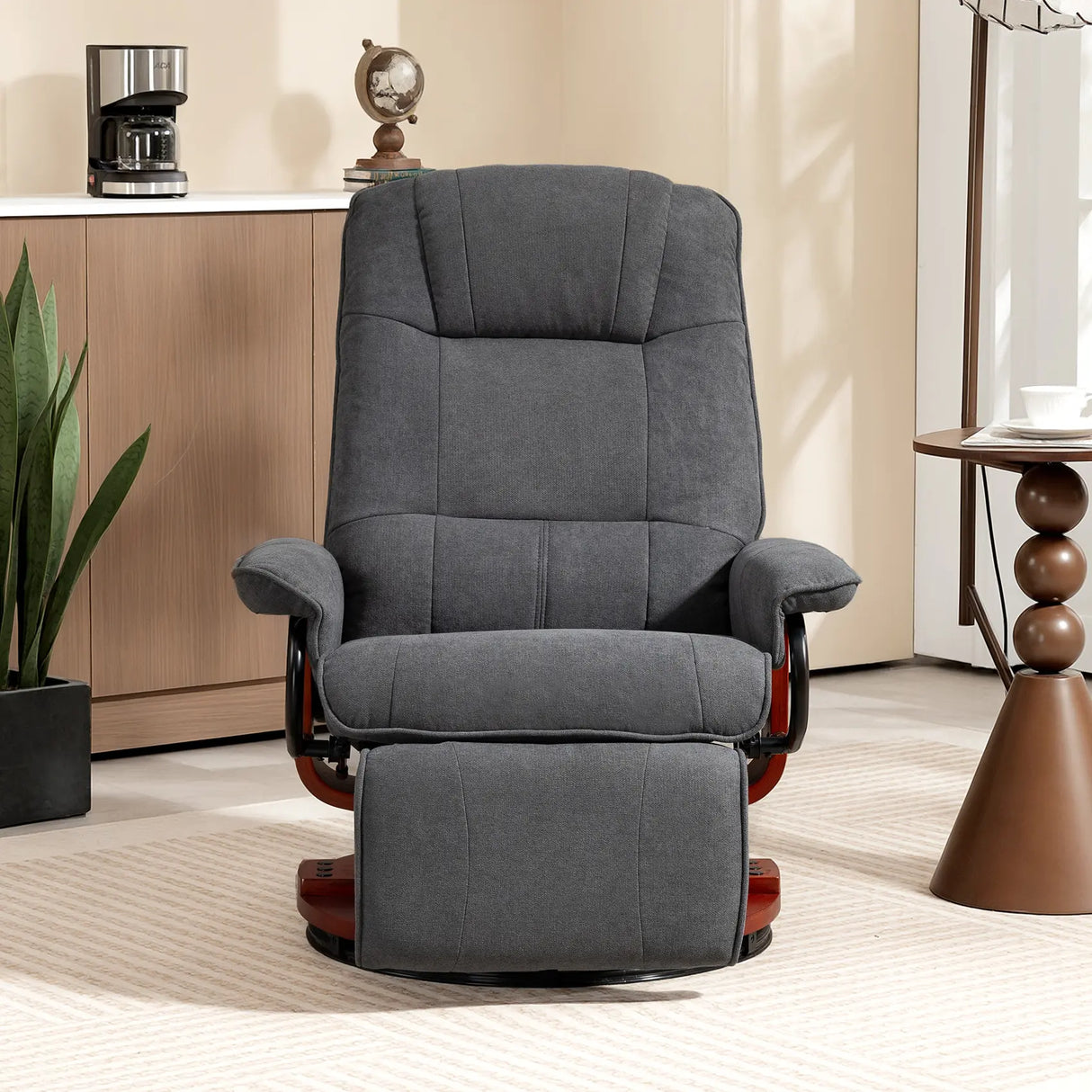 HOMCOM Reclining Swivel Chair, with Footrest - Grey
