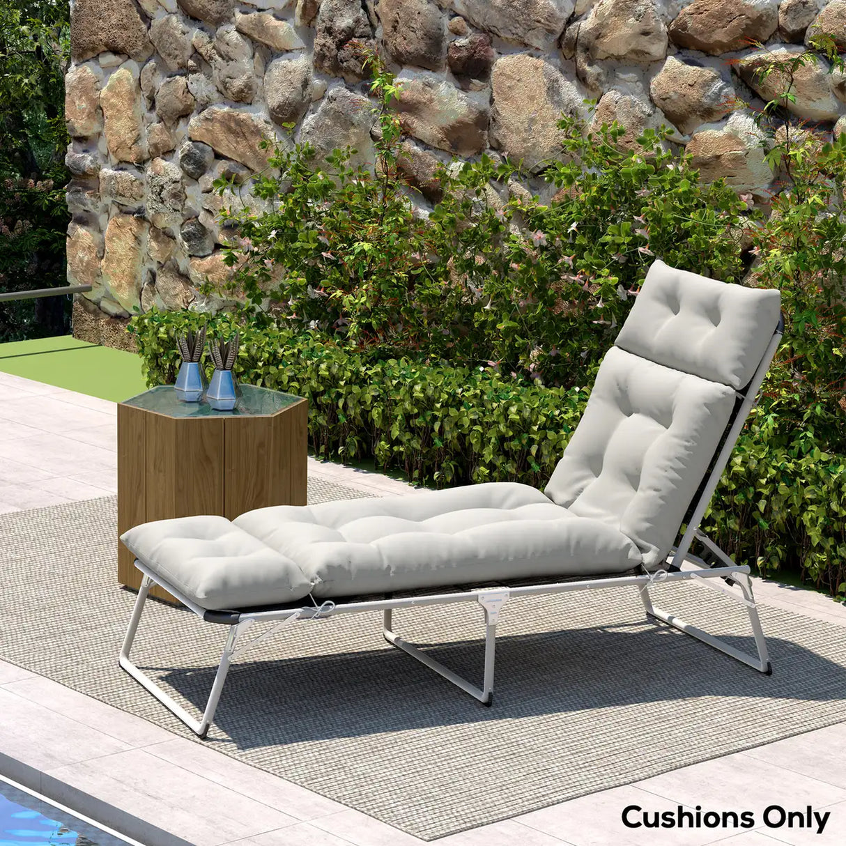 Outsunny Sun Lounger Cushions Only, 190x56x10cm Garden Lounge Chair Cushions, UPF20+ 220gsm Fabric, Thick Sunbed Replacement Pads with 6 Ties, Light Grey