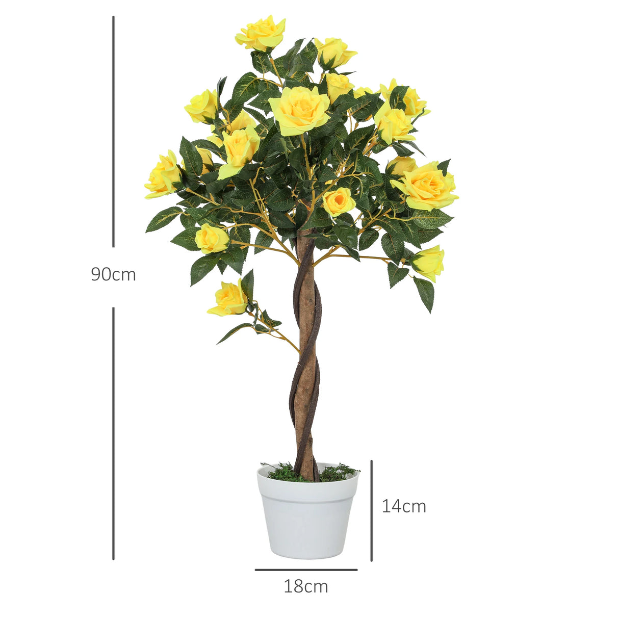 Outsunny Set of 2 Artificial Plants White Rose Floral in Pot, Fake Plants for Home Indoor Decor, 90cm, Yellow