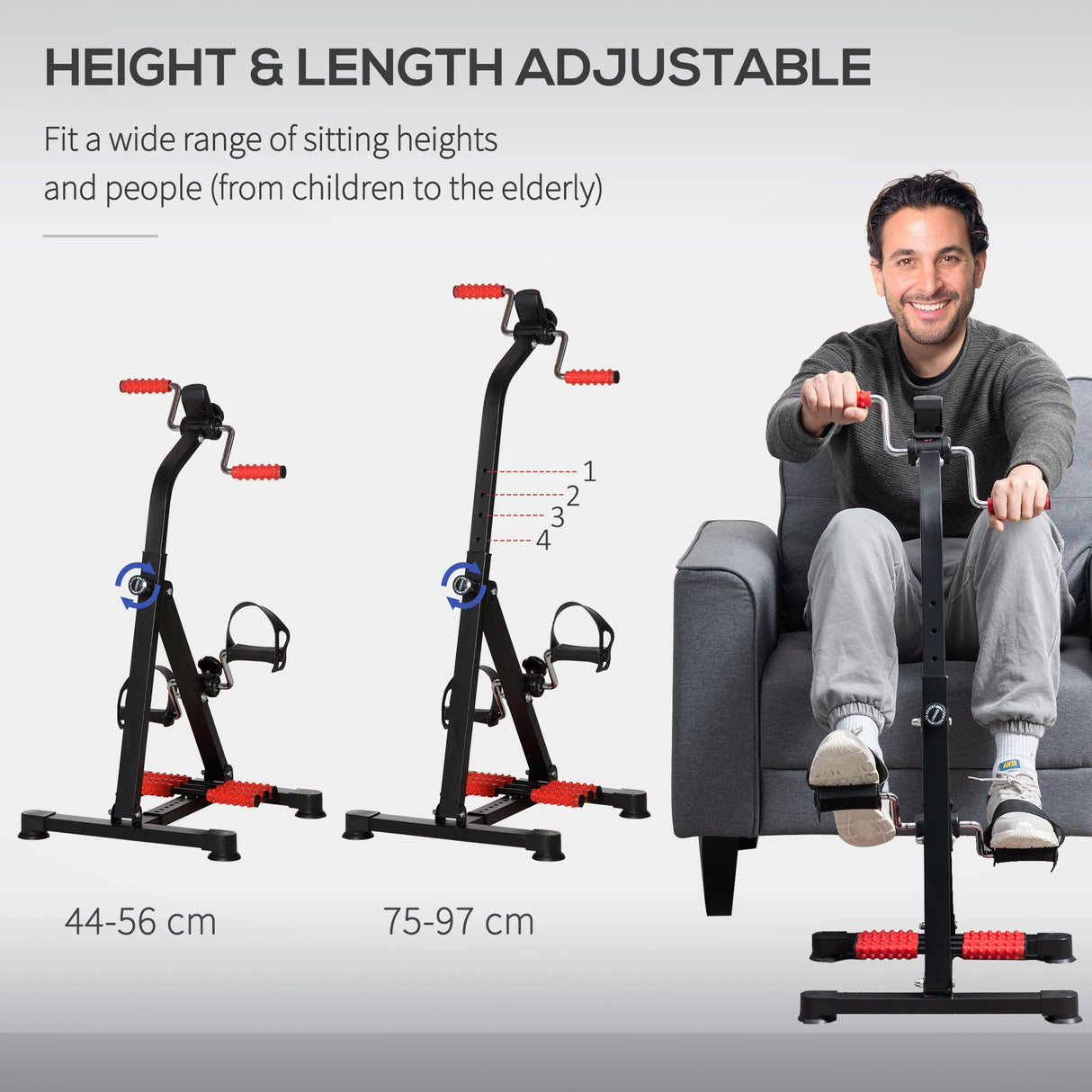 HOMCOM Portable Exercise Bike for Home Pedal Exerciser Height-adjustable 56L x 44- 56W x 75- 97H cm Black and Red