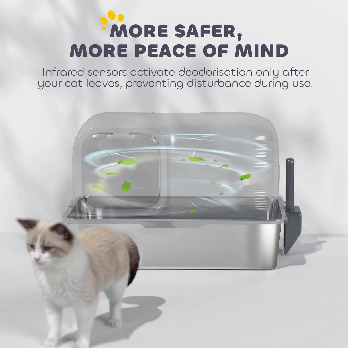 PawHut 65L Extra Large Stainless Steel Litter Tray with Plasma Deodoriser System, High Sided, Easy to Clean & Odour-Resistant