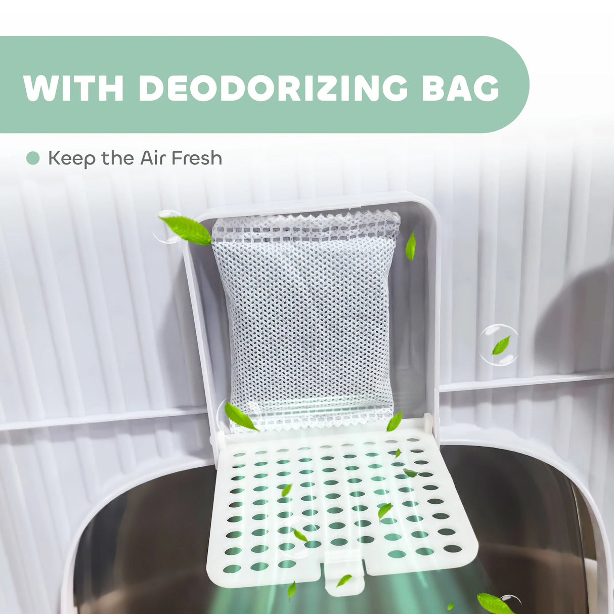 PawHut Cat Litter Box with Lid, Scoop, Deodorisation Bags, Top Entry, Green