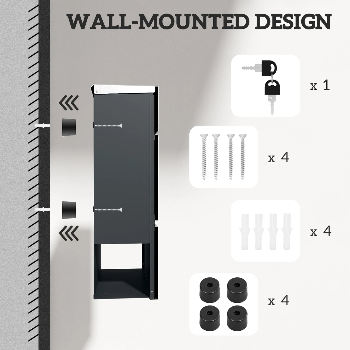 HOMCOM Wall Mounted Post Box with Viewing Window, 2 Lock, Modern Galvanised Steel Mailbox with Copper Core, Weatherproof Letterbox for Outdoor Use, Easy to Install, Silver