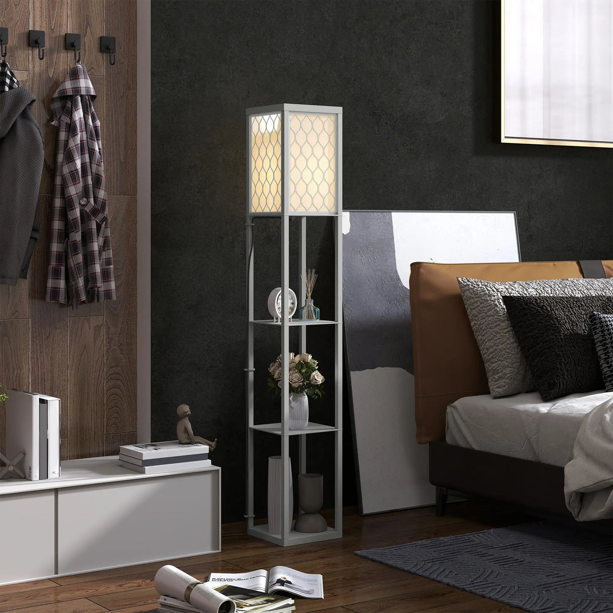 HOMCOM Three-Shelf Standing Lamp - Grey/White