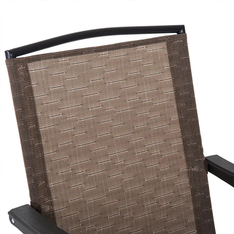 Outsunny 3 Piece Outdoor Bistro Set, Patio Conversation Furniture Set with 2 Folding Backrest Adjustable Armchairs and Glass Top Coffee Table, Brown