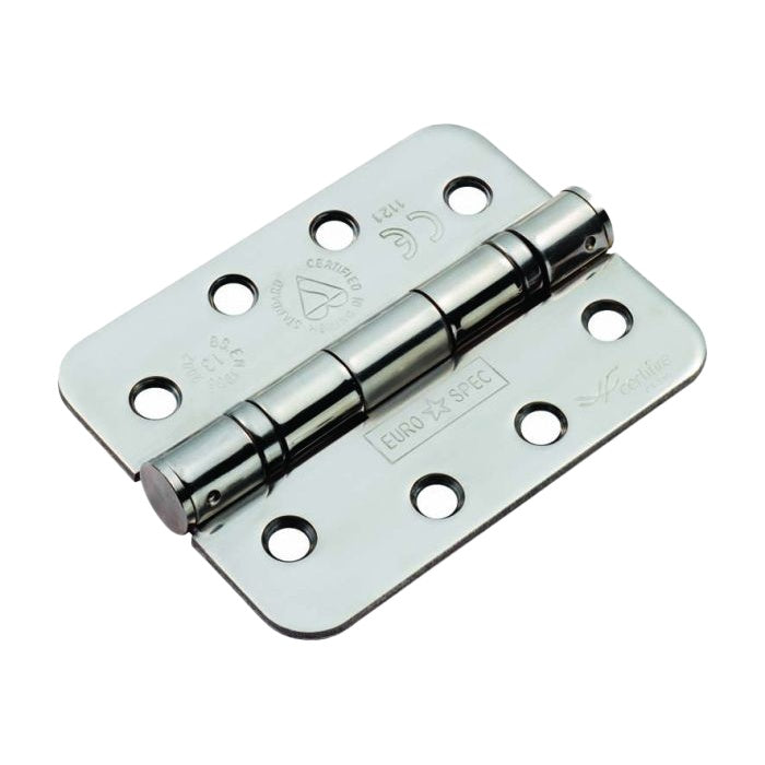 102 X 76 X 3MM BALL BEARING HINGE GRADE 13 C/W SCREWS (PAIR) - RADIUS - BRIGHT STAINLESS STEEL - PAIR