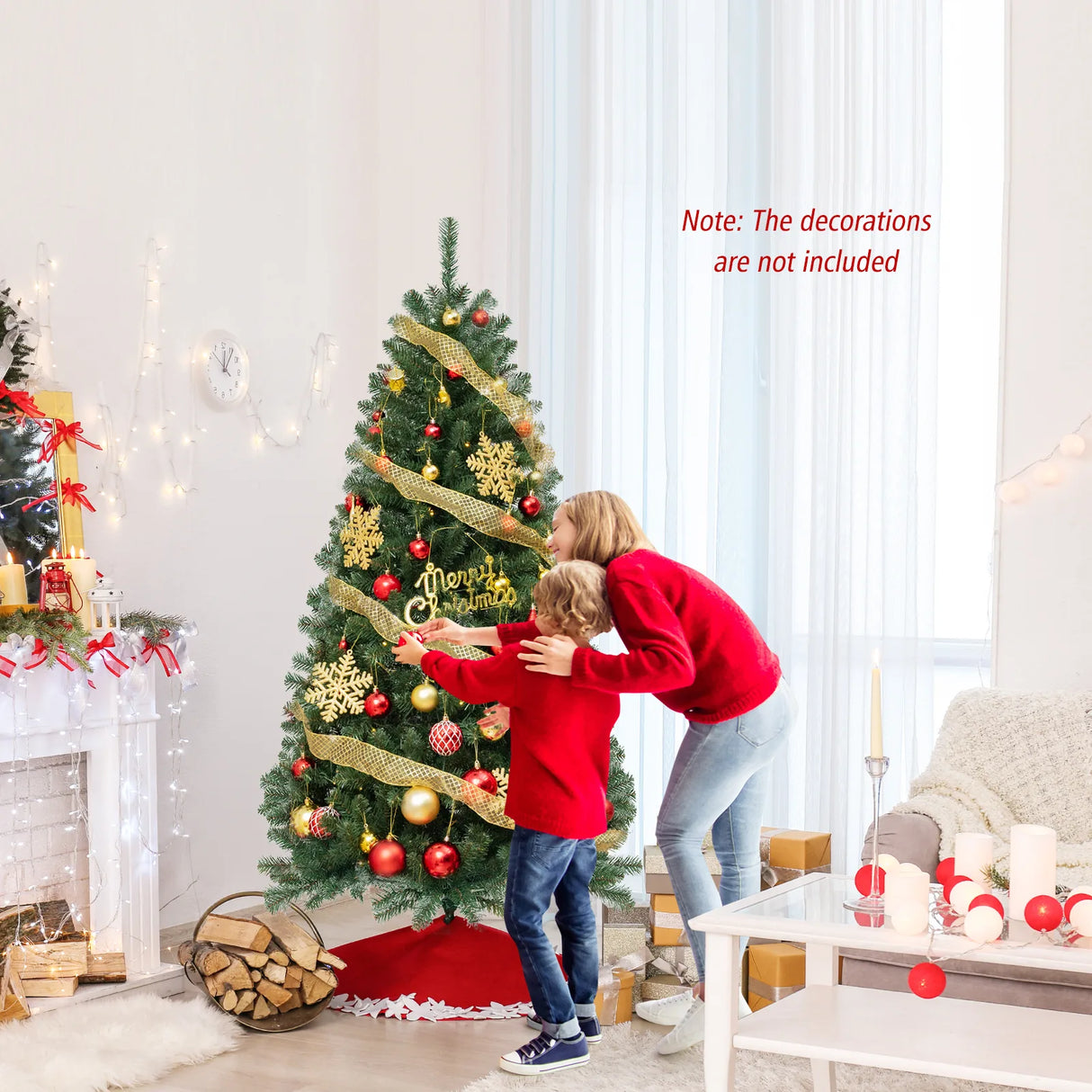 135 cm Hinged Pre-Lit Artificial Christmas Tree with 160 Warm White LED Lights-180 cm