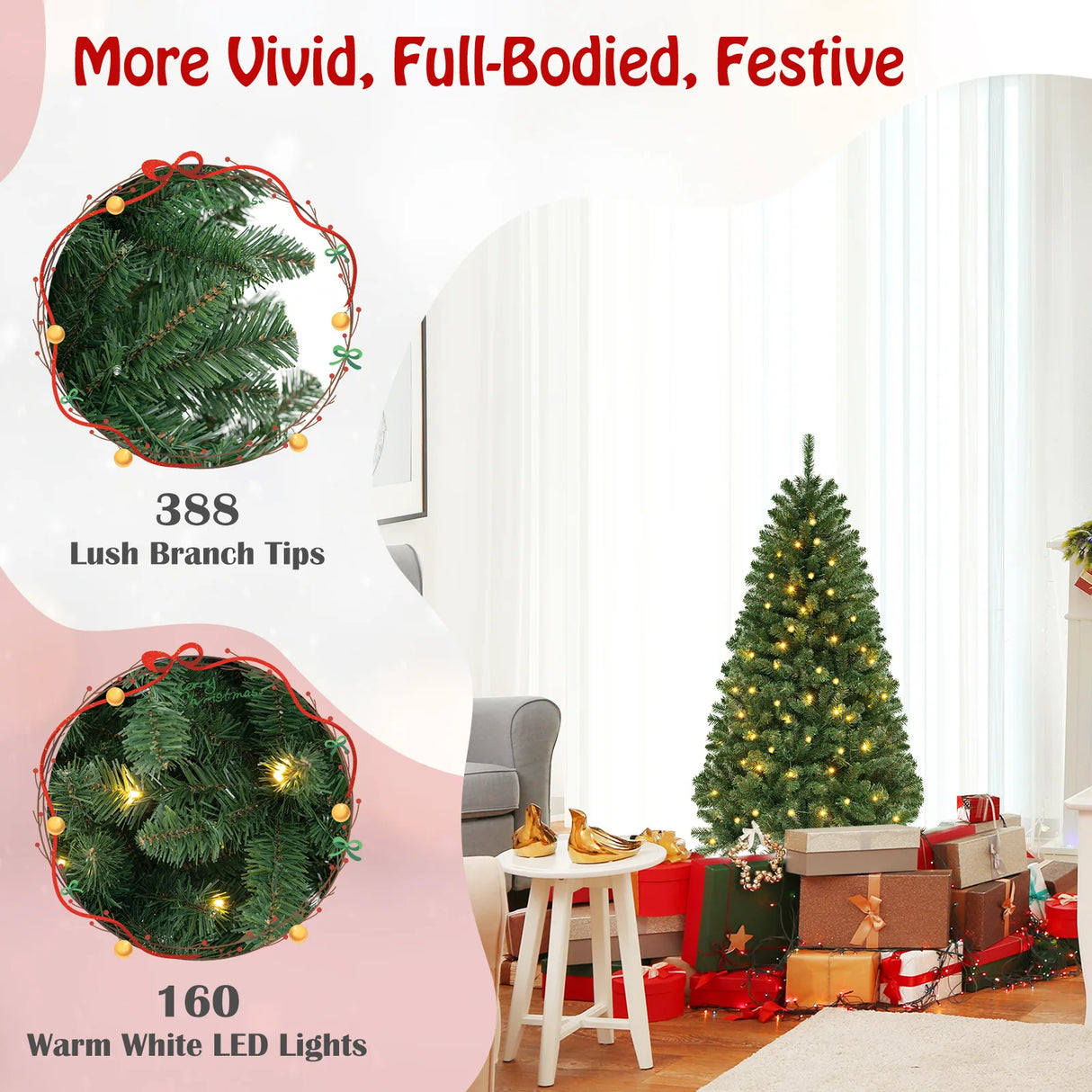 135 cm Hinged Pre-Lit Artificial Christmas Tree with 160 Warm White LED Lights-135 cm