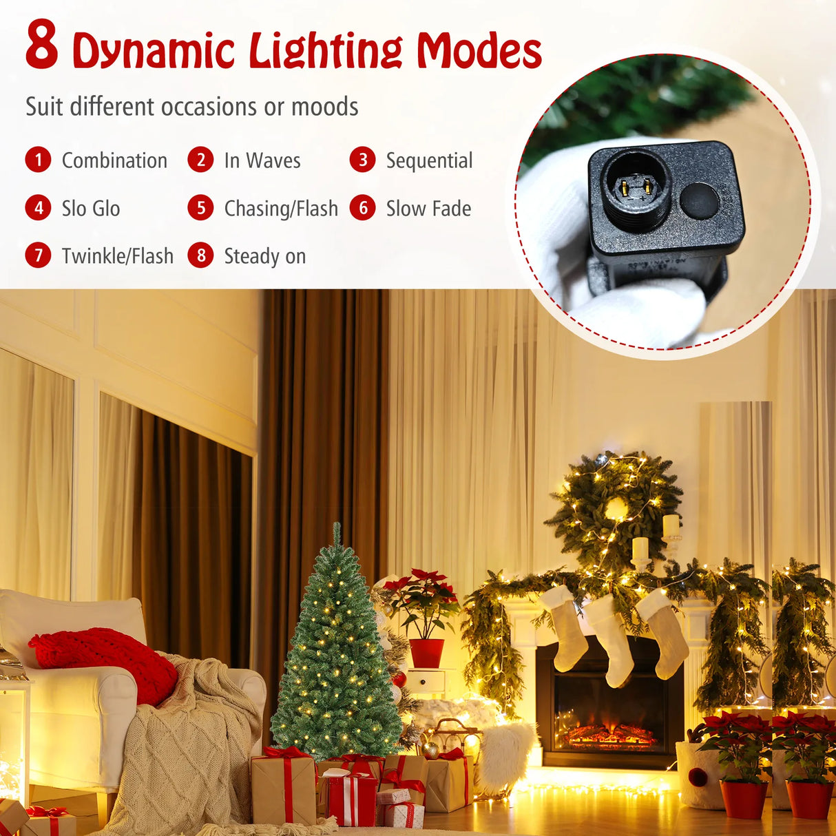 135 cm Hinged Pre-Lit Artificial Christmas Tree with 160 Warm White LED Lights-135 cm
