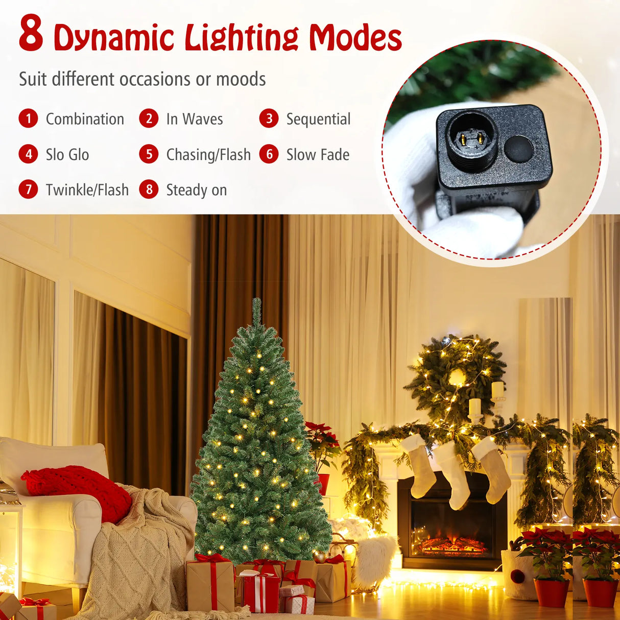 135 cm Hinged Pre-Lit Artificial Christmas Tree with 160 Warm White LED Lights-180 cm
