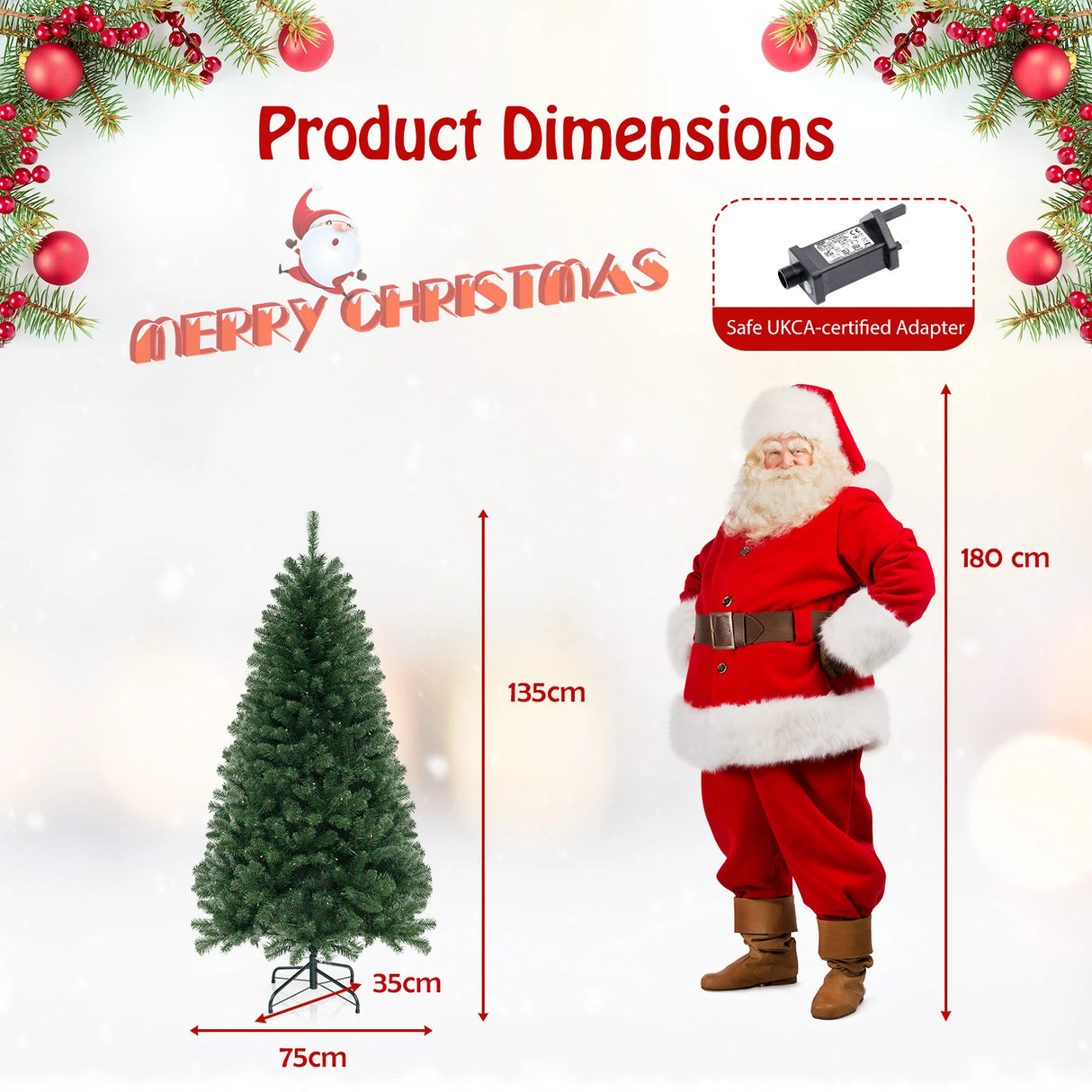 135 cm Hinged Pre-Lit Artificial Christmas Tree with 160 Warm White LED Lights-135 cm