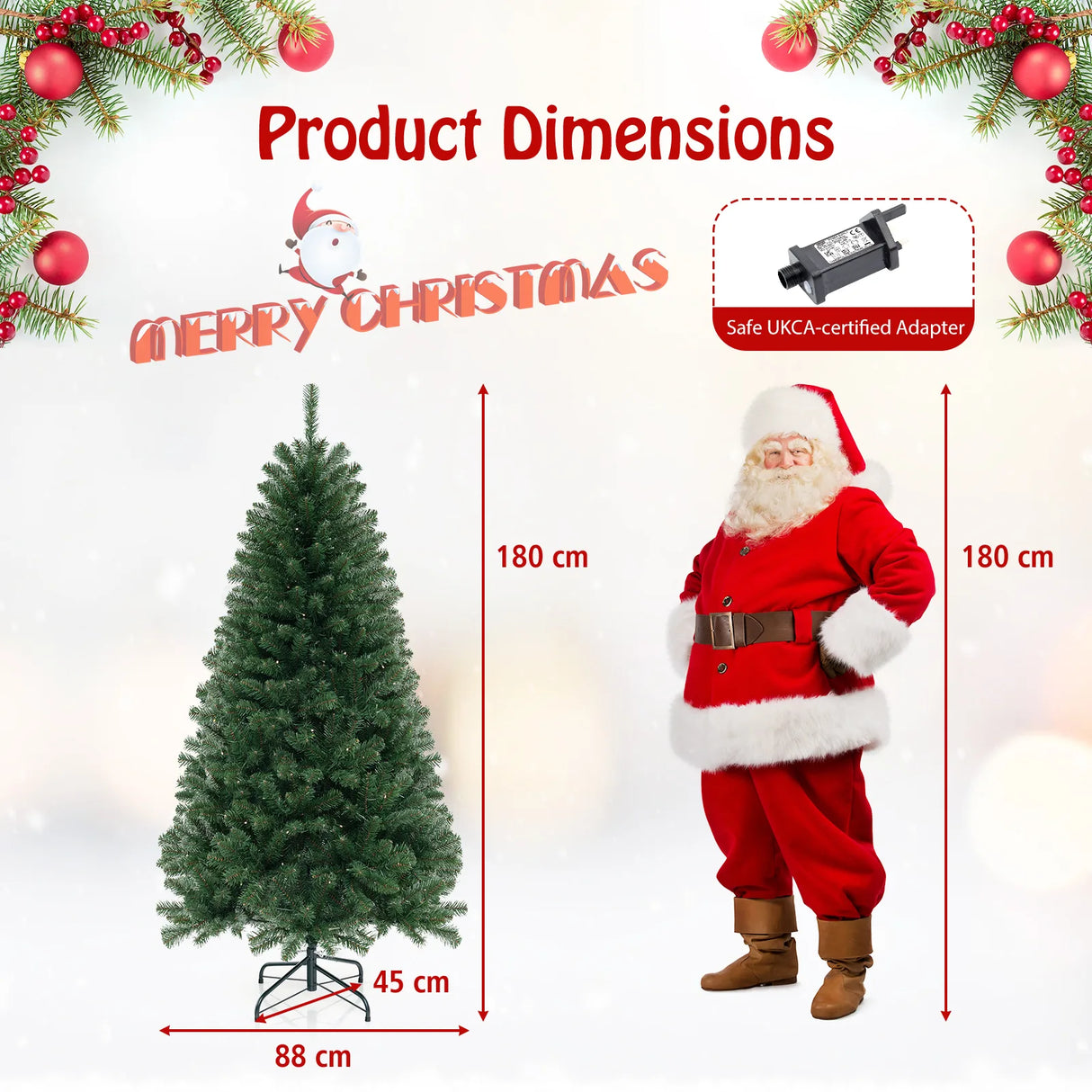 135 cm Hinged Pre-Lit Artificial Christmas Tree with 160 Warm White LED Lights-180 cm