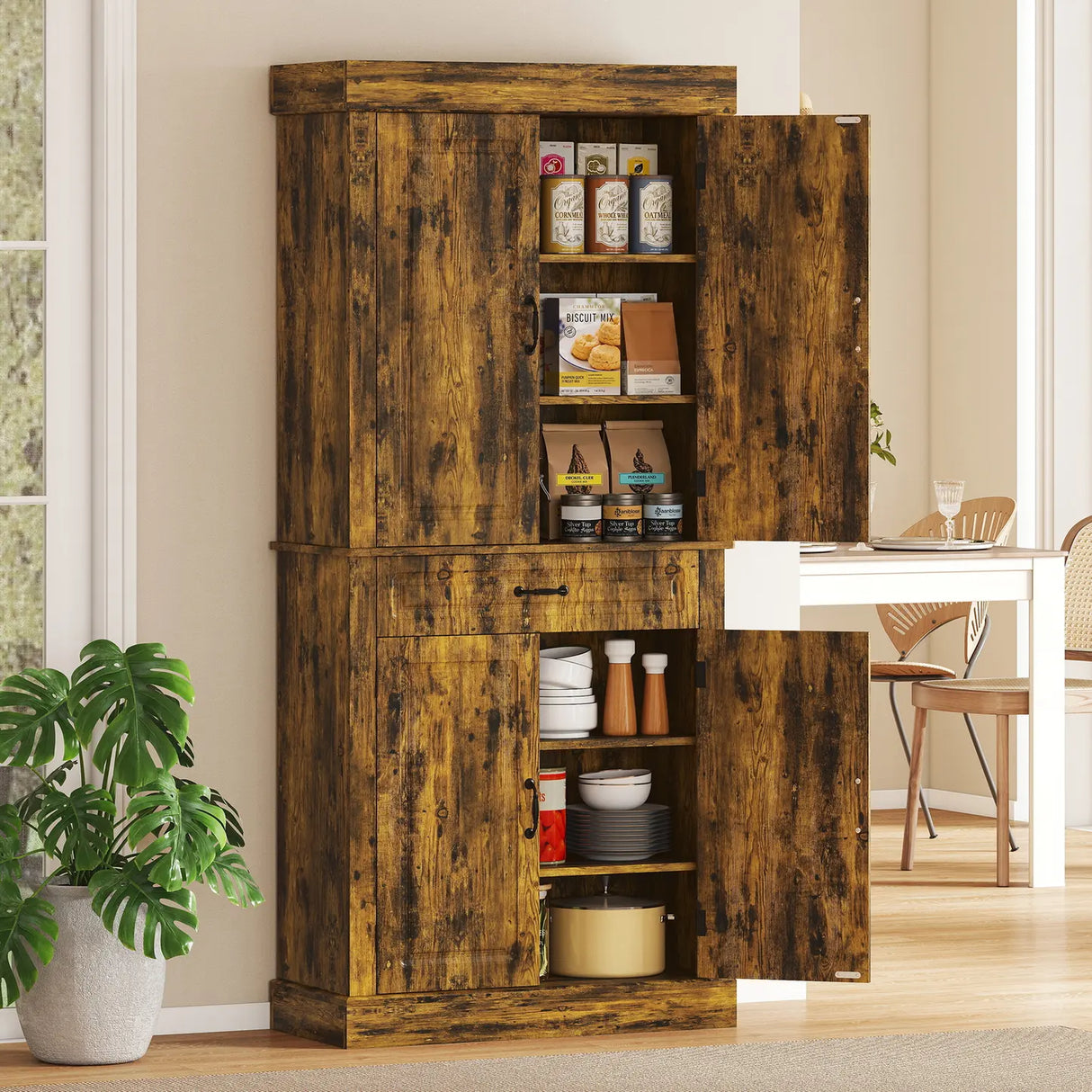 HOMCOM Tall Kitchen Cupboard, Kitchen Pantry Cabinet with Drawer, Shelves, Brown