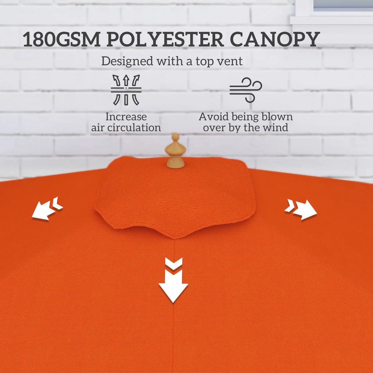 Outsunny 2m Tilting Wooden Pole Parasol - Orange