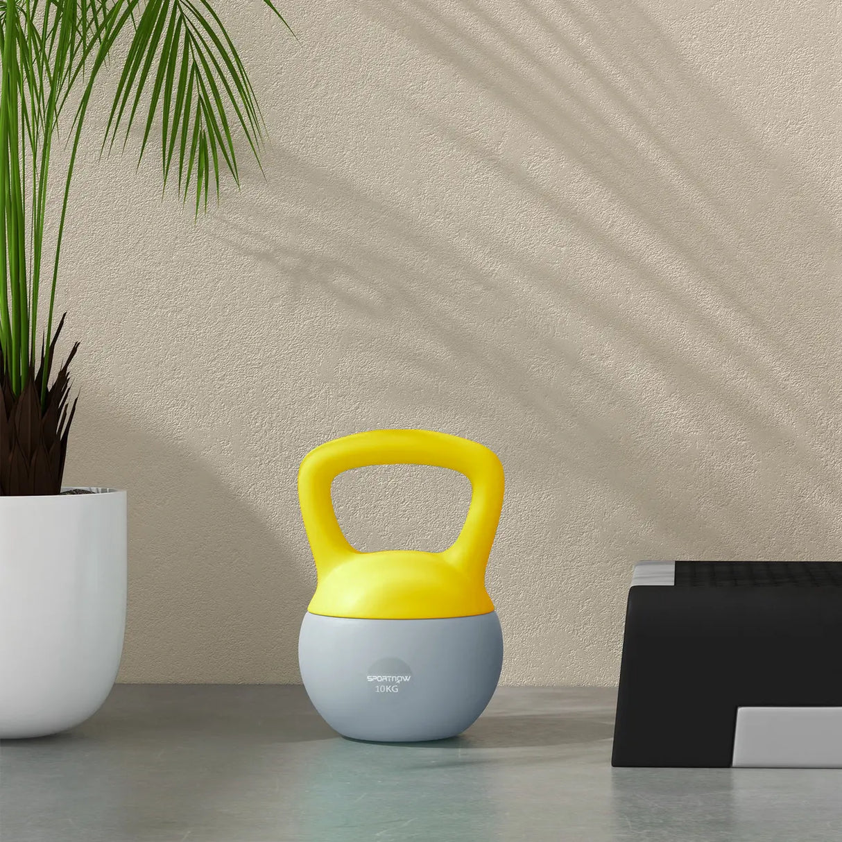 SPORTNOW 10KG Soft Kettlebell, Kettlebell with Non-Slip Handle for Home Gym, Weight Lifting, Strength Training, Yellow/Grey