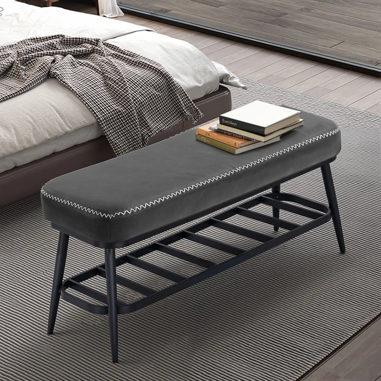 HOMCOM PU Leather Shoe Storage Bench - Charcoal Grey