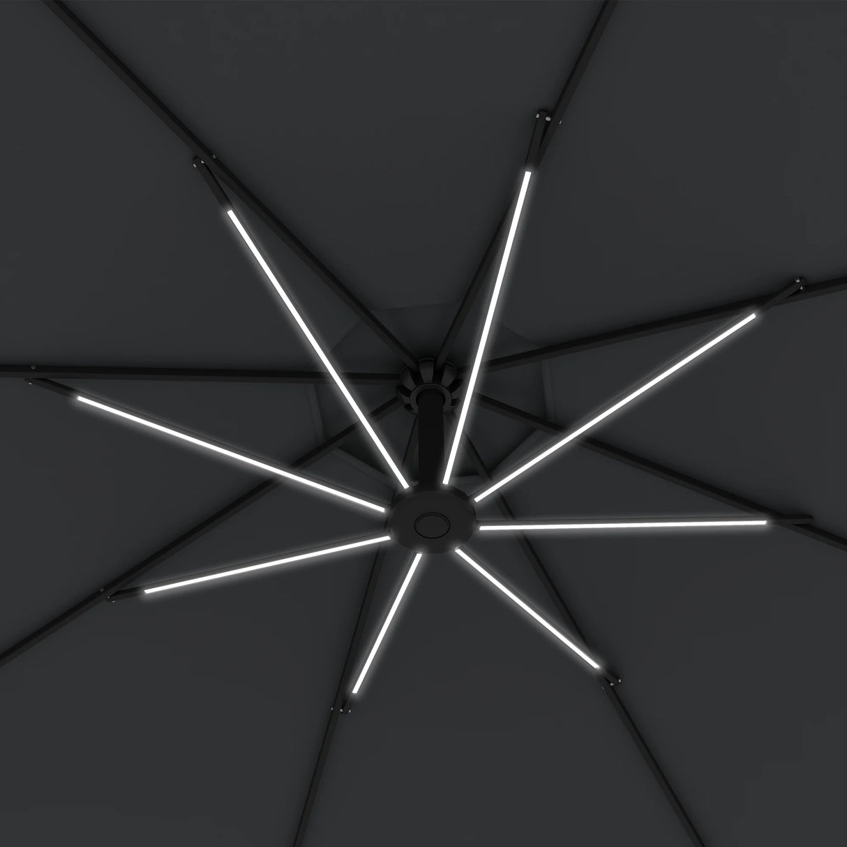 Outsunny 3(m) Cantilever Parasol with Solar LED Lights, Garden Umbrella with Cross Base and Crank Handle, Hanging Offset Banana Sun Shade for Outdoor, Patio, Grey