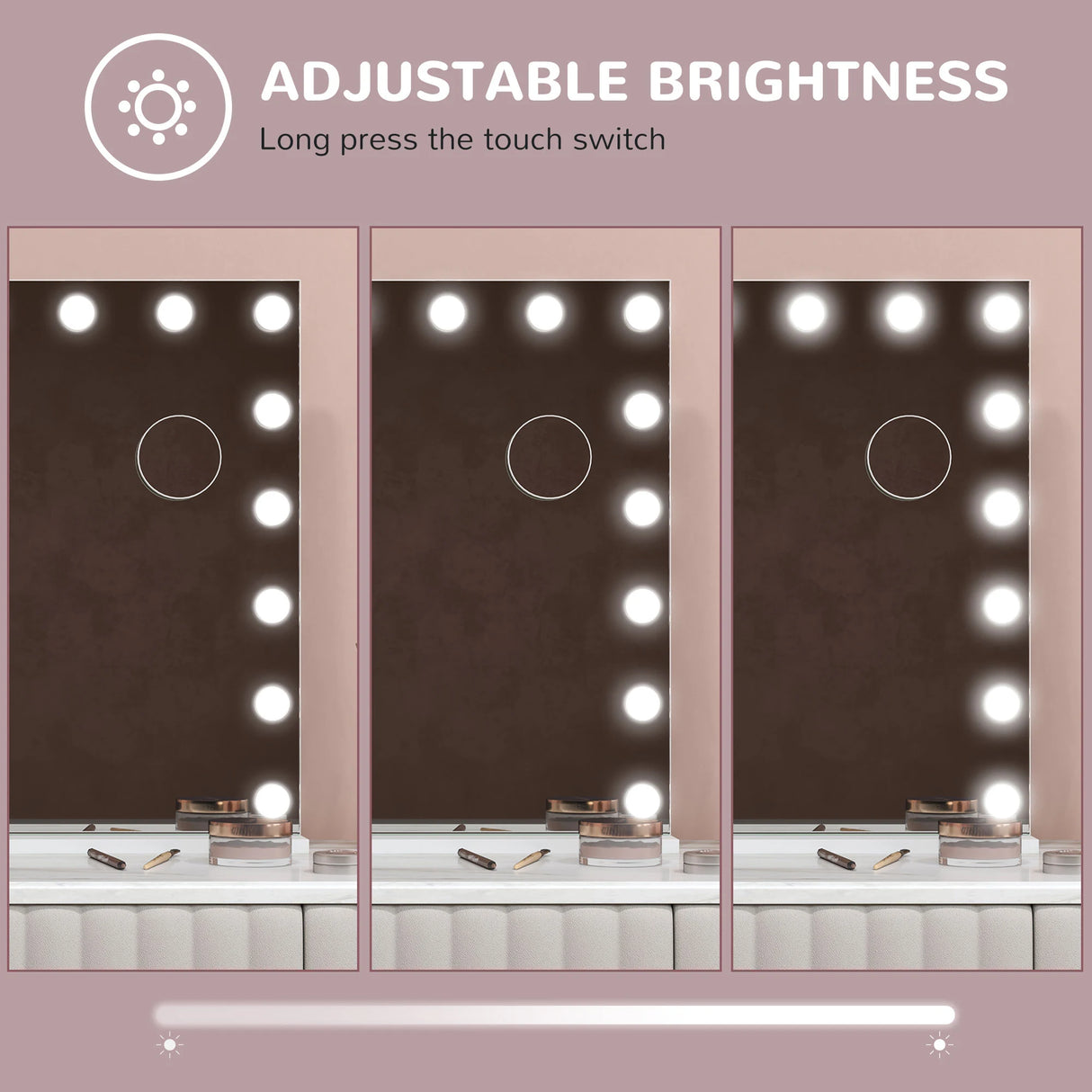HOMCOM Hollywood Vanity Mirror with Lights, Large 80x62 cm Lighted Makeup Mirror with 3 Colour, 18 LED Bulbs, 10X Magnifying, USB Charging Port, Touch Screen, Tabletop or Wall Mounted Design, White