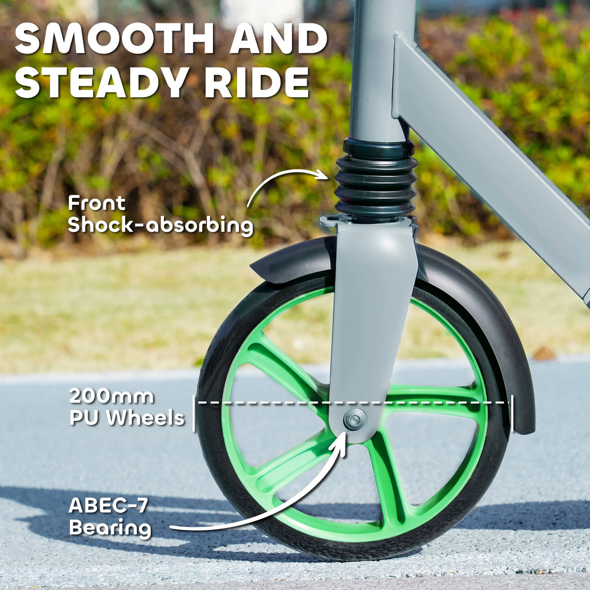 AIYAPLAY Foldable Kids Scooter with Adjustable Handlebar, 200mm Big Wheel, Rear Fender Brake, for Ages 6-12 Years, Green