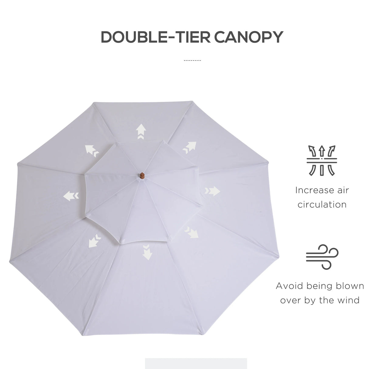 Outsunny 2.7m Elegant Wooden Frame Parasol Umbrella - White