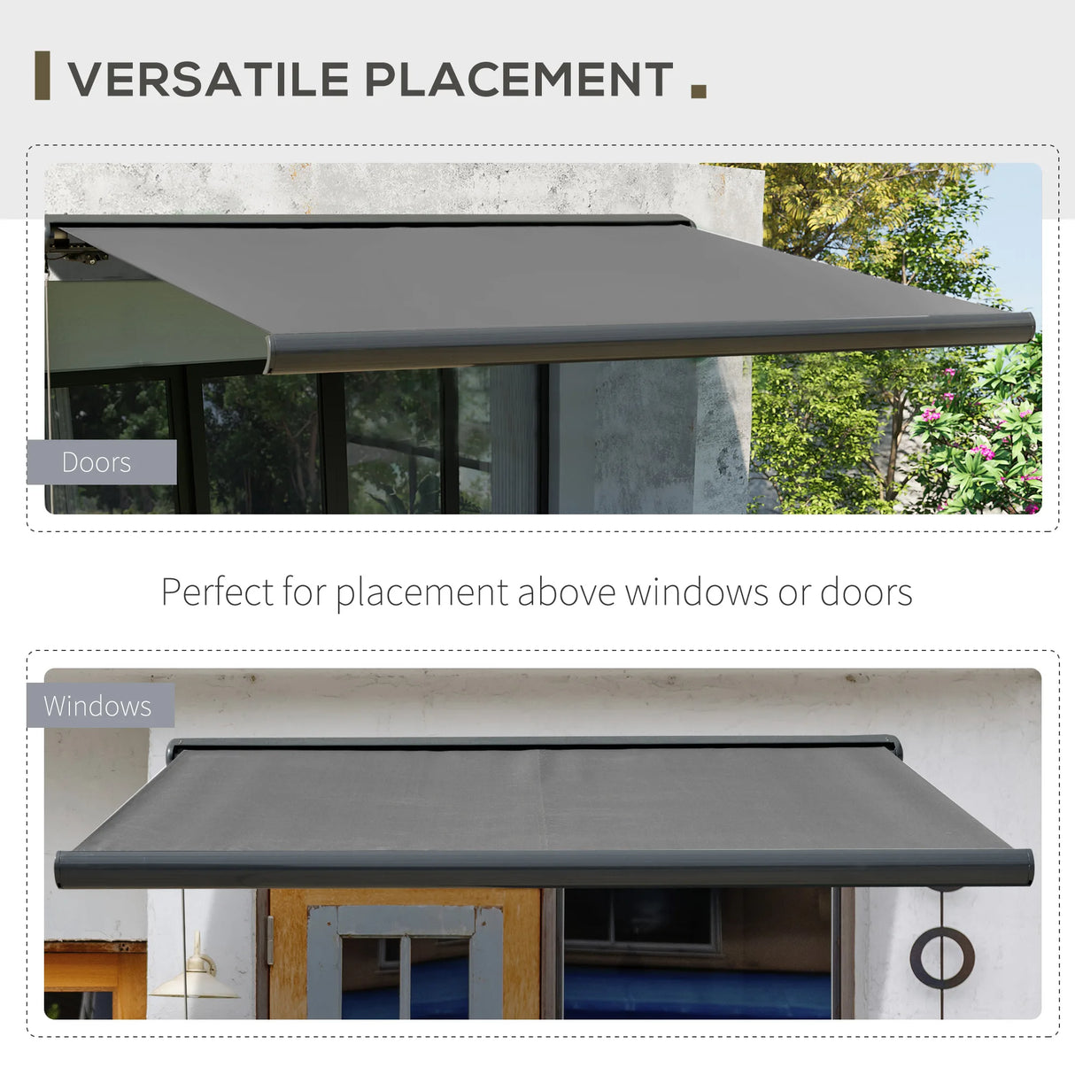 Outsunny 3 x 2.5m Electric Awning with Remote Controller, Aluminium Frame DIY Retractable Awning, UV50+ Sun Shade Canopy for Garden Patio Deck Door Window, Grey