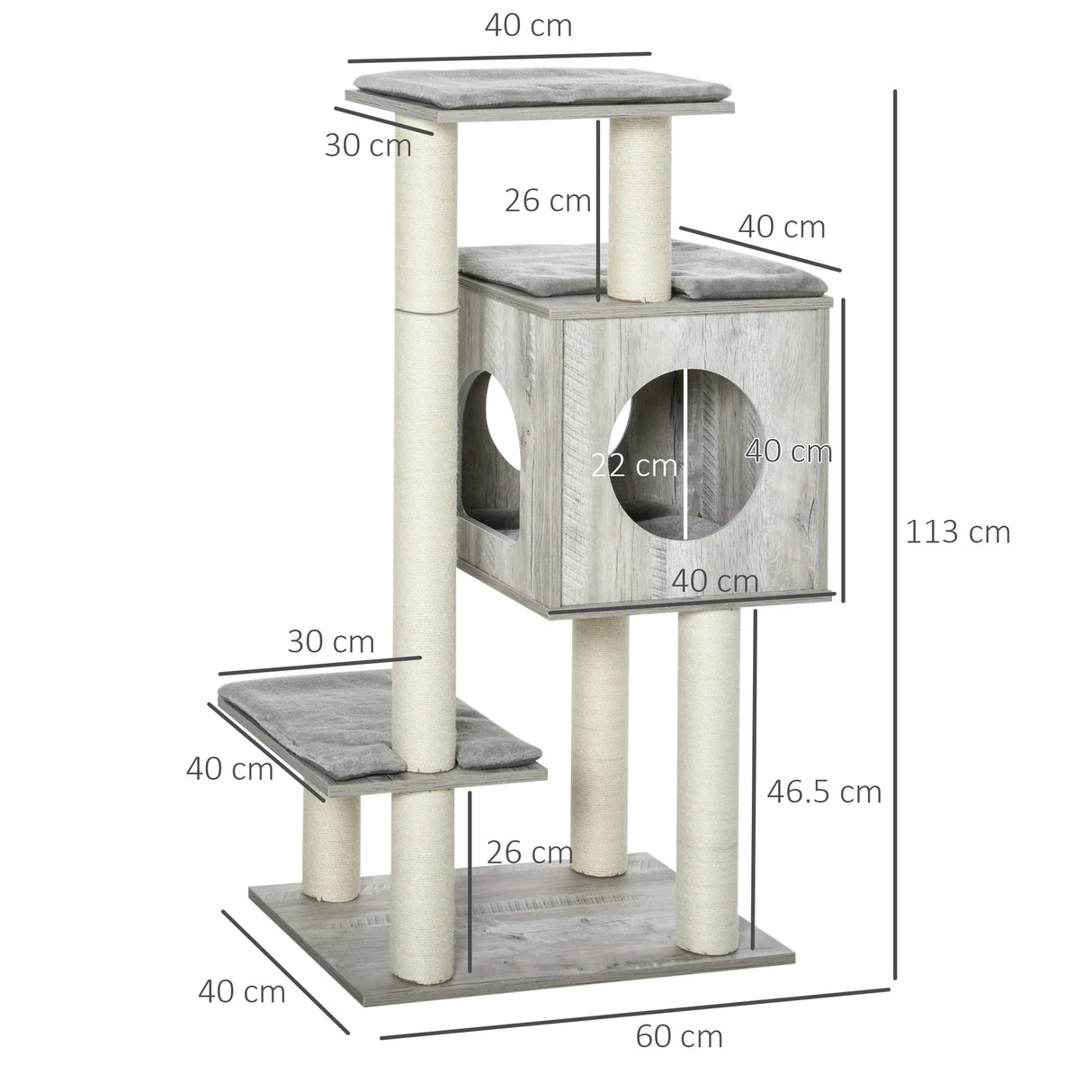 PawHut Cat Tree for Indoor Large Cats 113cm Kitten Tower Condo Jute Scratching Post Kitten Play House Activity Center Furniture