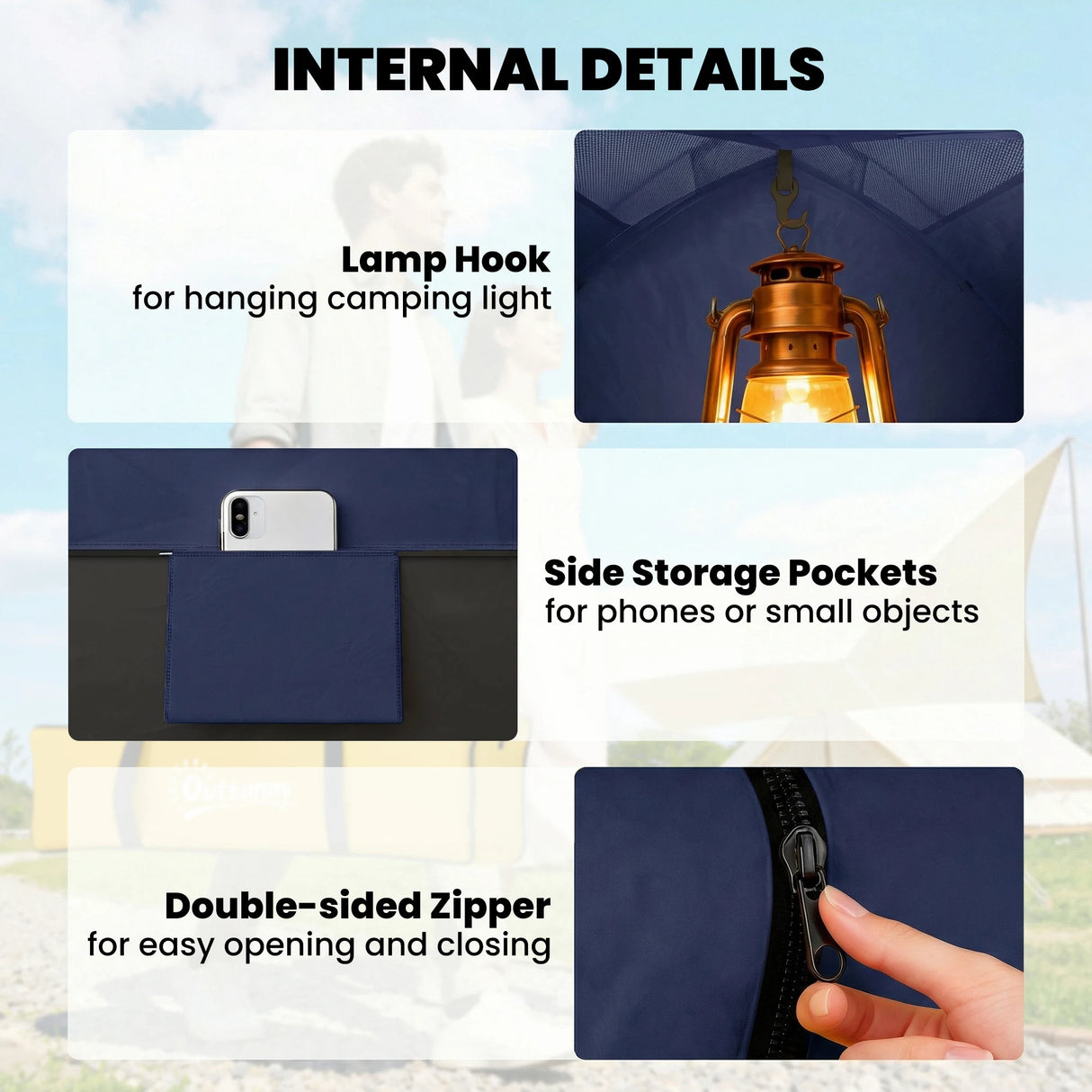 Outsunny 2 Person Camping Tent, Dome Tent with Zipped Doors, Storage Pocket, Portable Handy Bag, Navy Blue