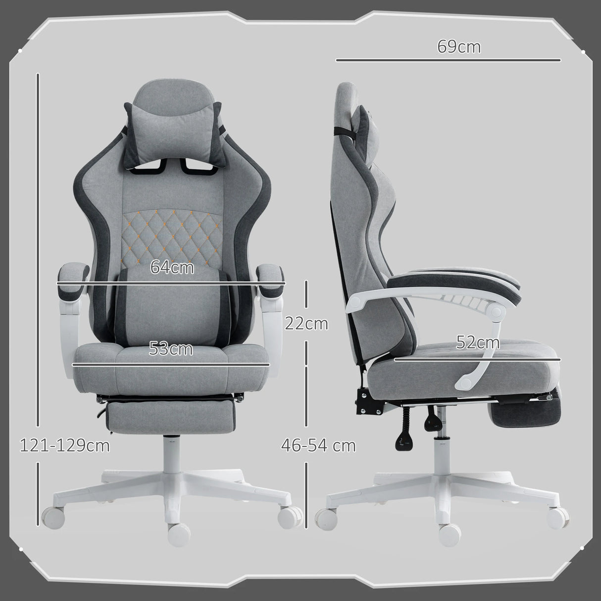 HOMCOM Ergonomic High Back Gaming Chair for Adults, Printed Velvet Computer Recliner Chair with Footrest, Lumbar Support, Adjustable Height and 360 Swivel Seat for Office or Gaming, Grey