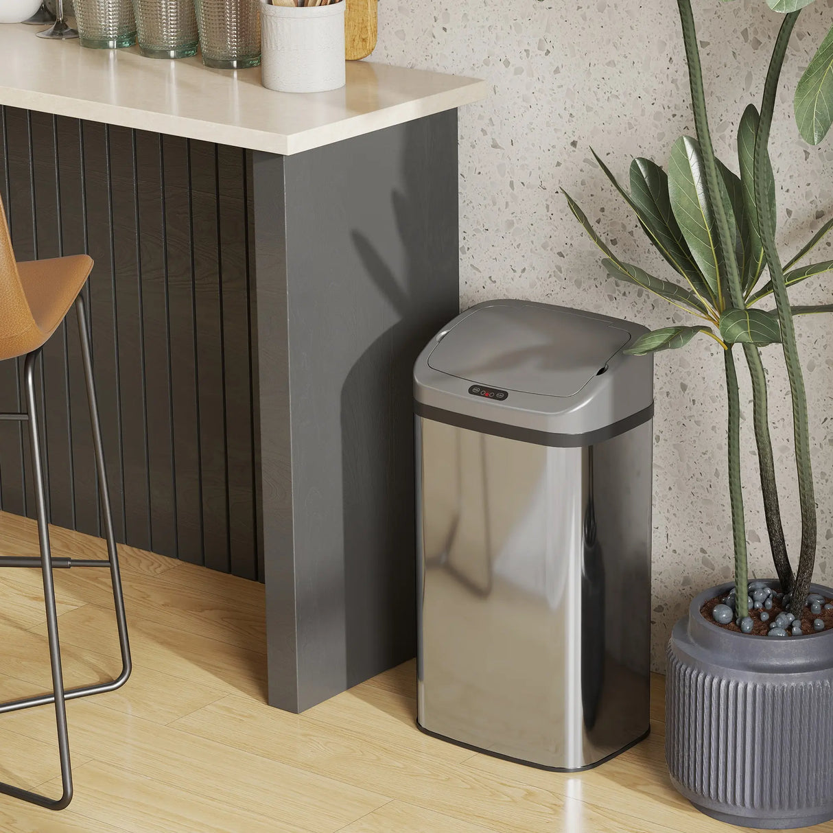 HOMCOM 48L Stainless Steel Sensor Bin - Silver-Tone