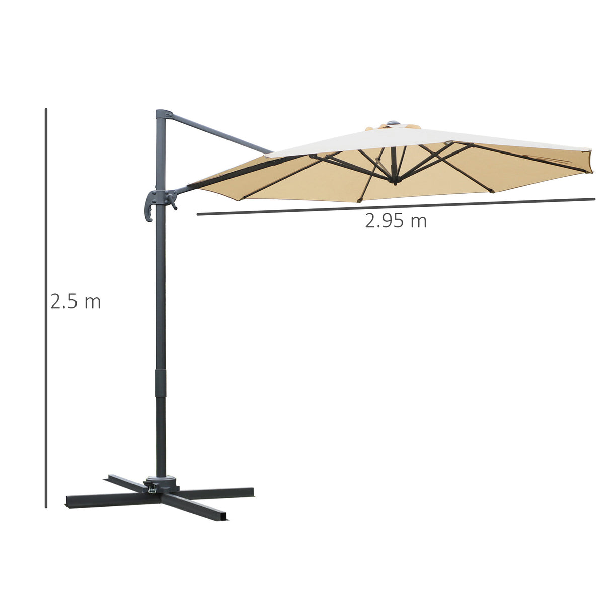 Outsunny Round Umbrella Parasol W/ Tilt 360 Rotation and Hand Crank Cross Base-Beige