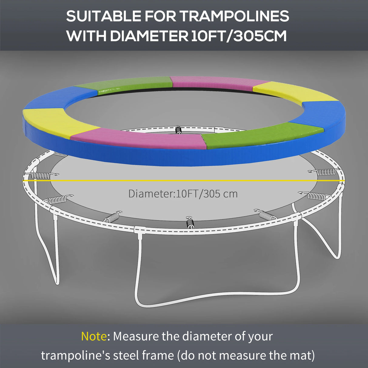 SPORTNOW 10FT Trampoline Spring Cover, Plastic Trampoline Pad Replacement with Elastic Cord, Waterproof, UV Resistant and Tear-Resistant, Multi-Colored